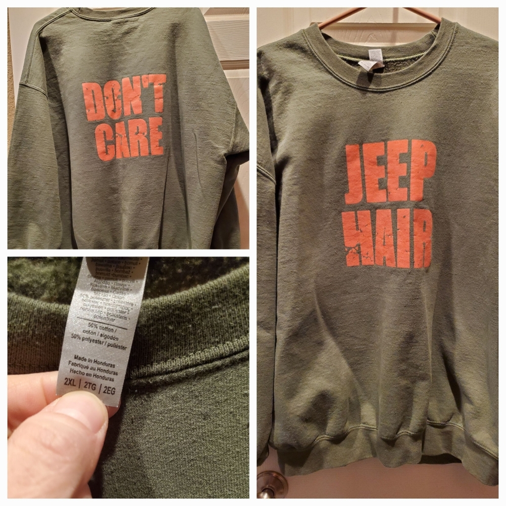 Gildan Olive Green Sweatshirt with Orange Print